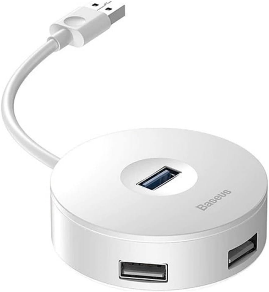 Round Box 3 in 1, Çok Fonksiyonlu Bilgisayar/Telefon Hub Adaptörü, Beyaz, Kablo Uzunluğu: 12 cm, Bağlantı Sayısı: 3, Bağlantı: USB Type A 3.0'dan - USB Type A 3.0 & USB Type A 2.0,Seyahat Boy