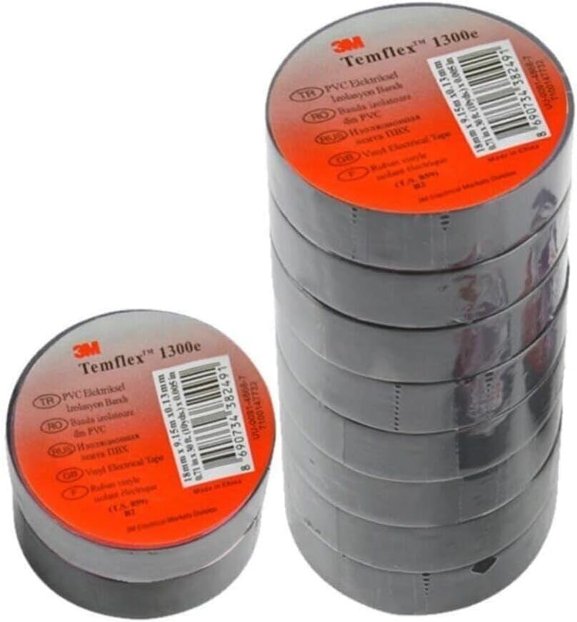 Ottoman 3M Elektrik Bantı Temflex 1300E Izole Bant 10 Adet Siyah