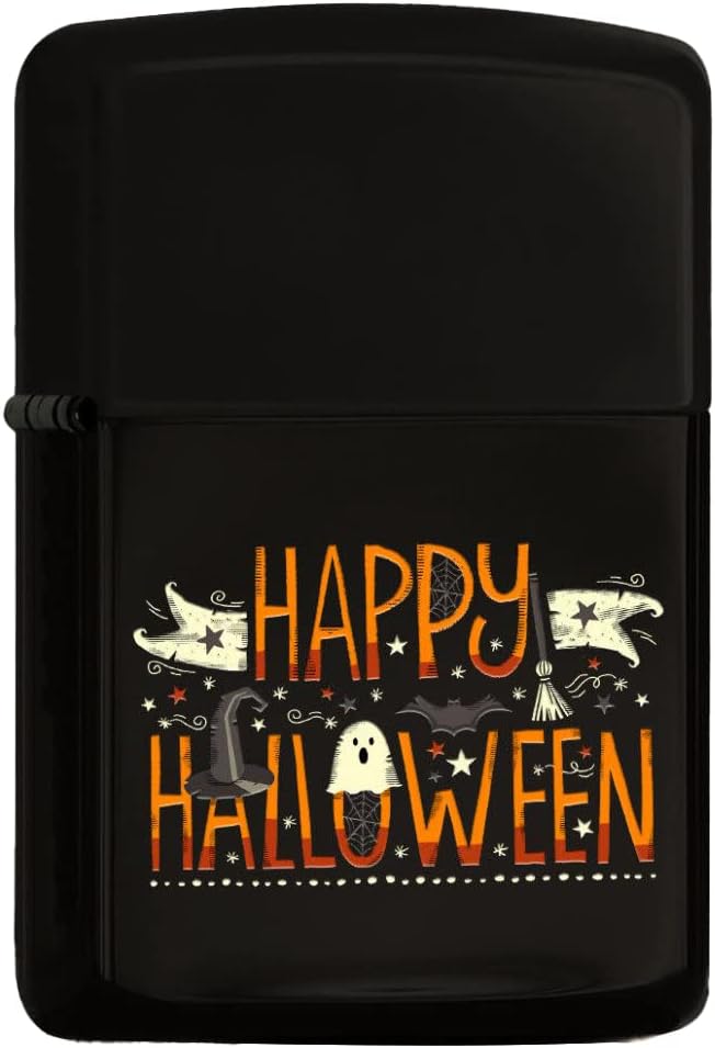 Gift Happy Halloween Tasarımlı Renkli Baskılı Siyah Benzinli Metal Çakmak