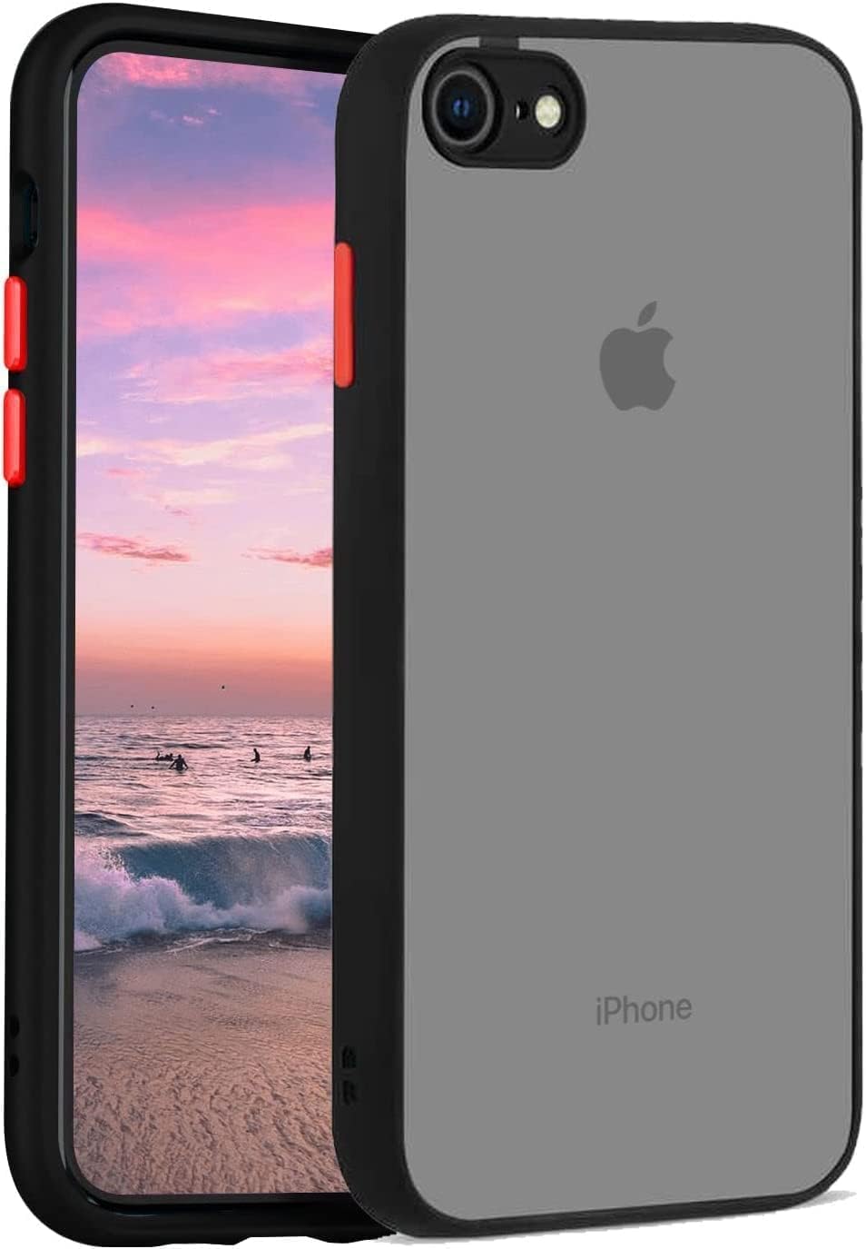 AKSESUAR İphone 7/8 ve SE 2020 Yan Tuşları Renkli Kamera Korumalı Transparan TPU Kılıf (Siyah)