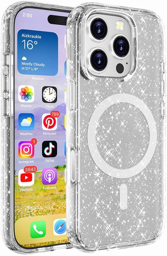 Apple İle Uyumlu iPhone 16 Pro Kılıf Magsafe Şarj Özellikli Parlayan Simli Saydam Renkli ZORE Allstar Kapak Şeffaf