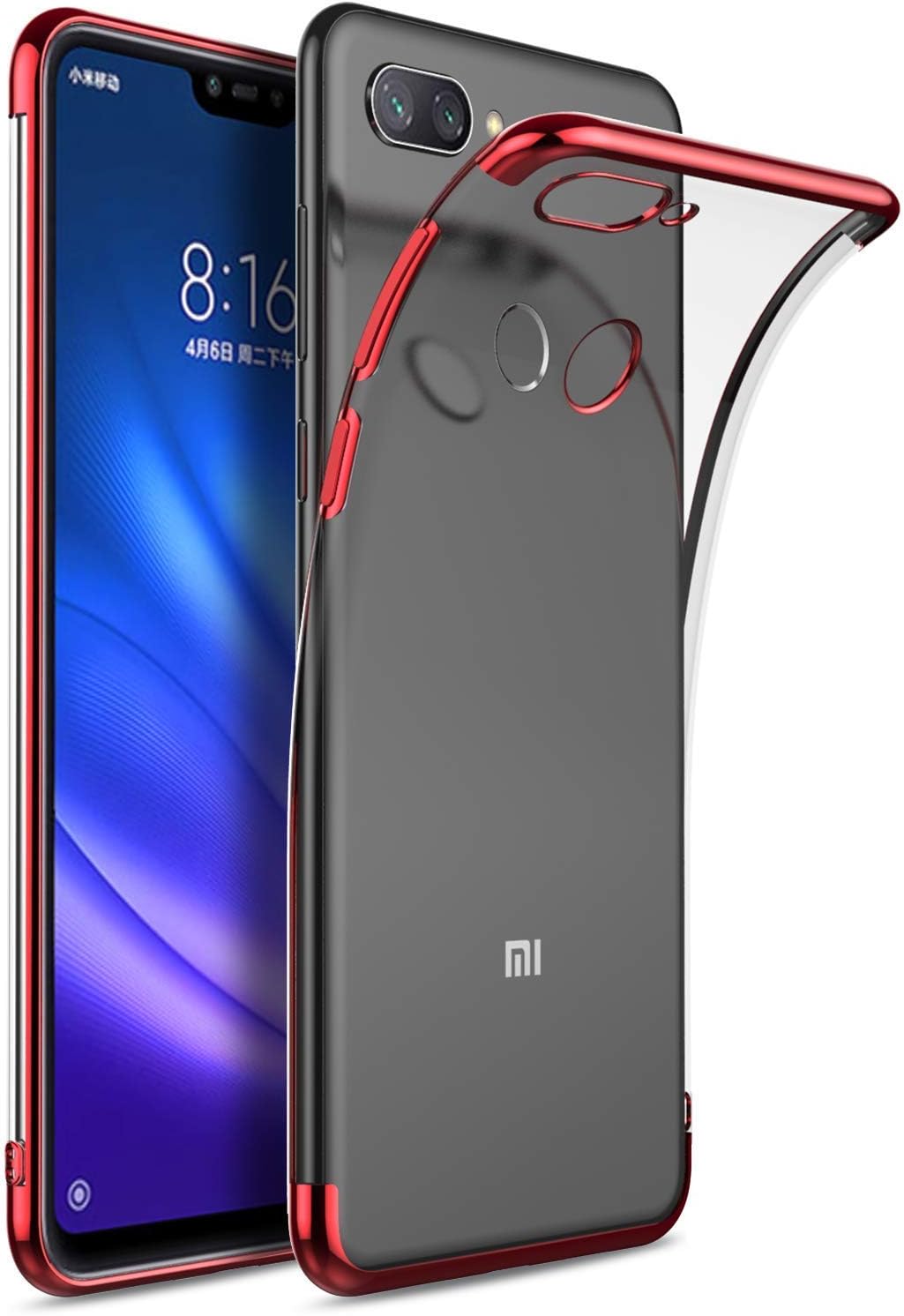 Xiaomi Mi 8 Lite Kılıf Skyfall Transparent Clear Kırmızı