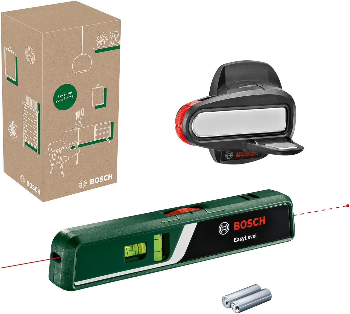 Home & Garden EasyLevel Su Terazisi (5 m'ye Kadar Lazer Çizgisi, 20 m'ye Kadar Lazer Noktası Yansıtma, 2 x AA Pil, Duvar Tutucu, Geri Dönüştürülmüş Karton Kutu)
