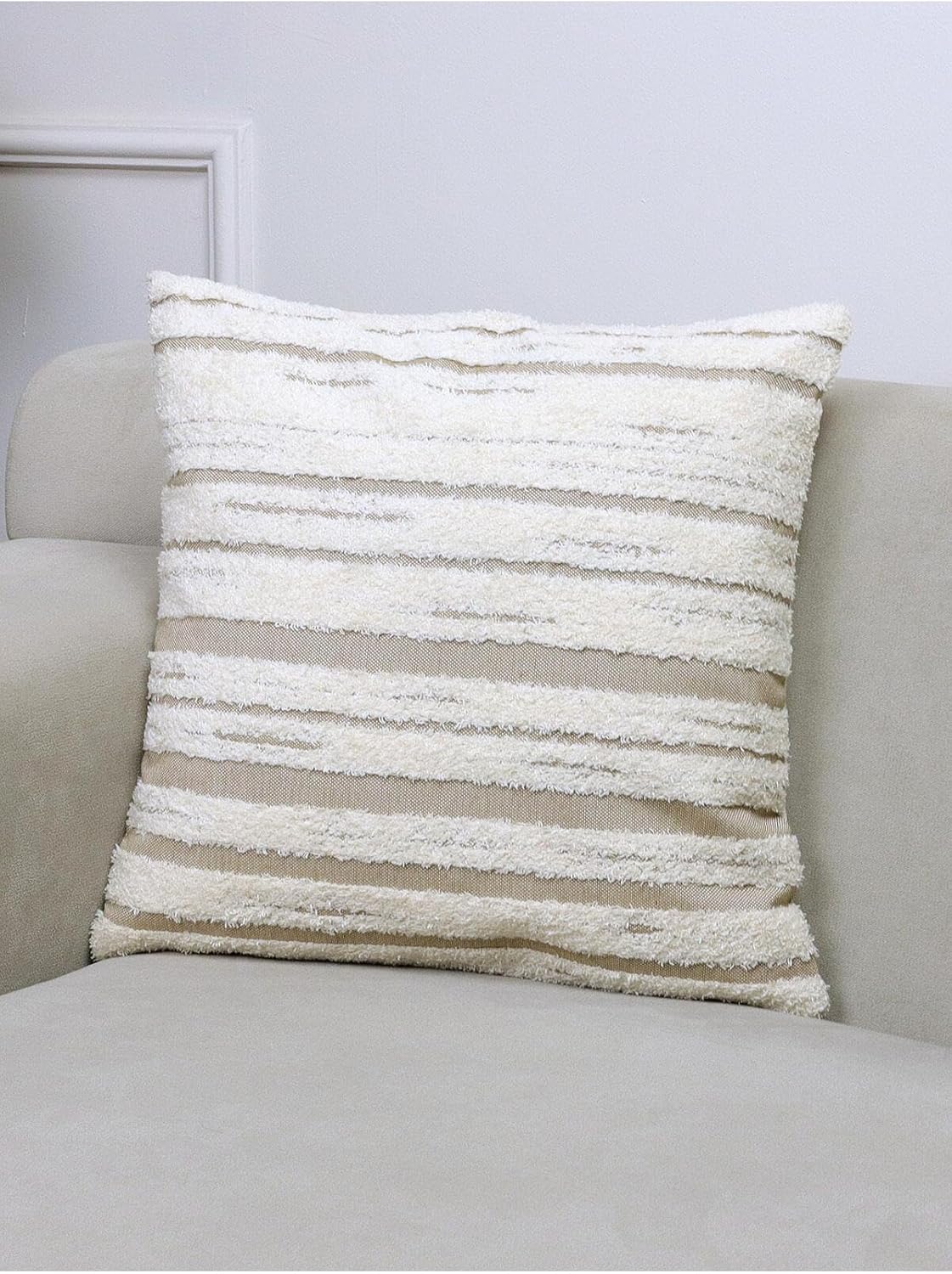 Home Krem Vizon Jakarlı 40x40 Dikdörtgen Kırlent Kılıfı 43 x 43