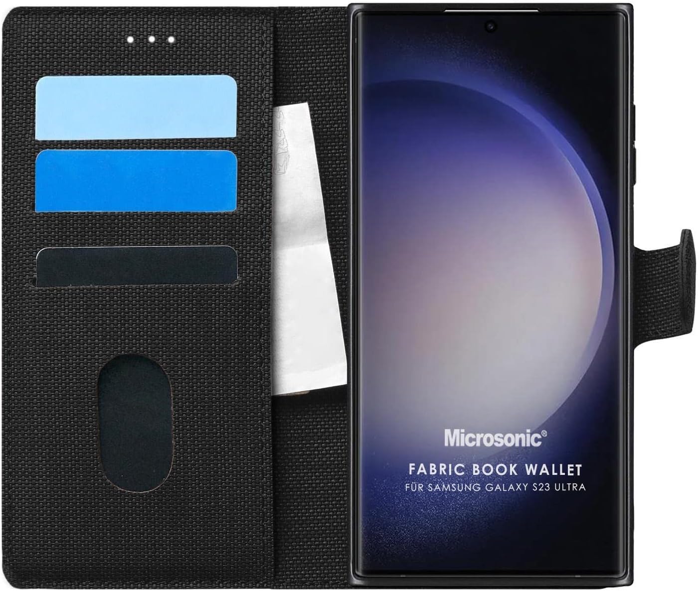 Samsung Galaxy S23 Ultra için Kılıf Fabric Book Wallet Siyah [Galaxy S23 Ultra ile Uyumlu Kılıf - Siyah]