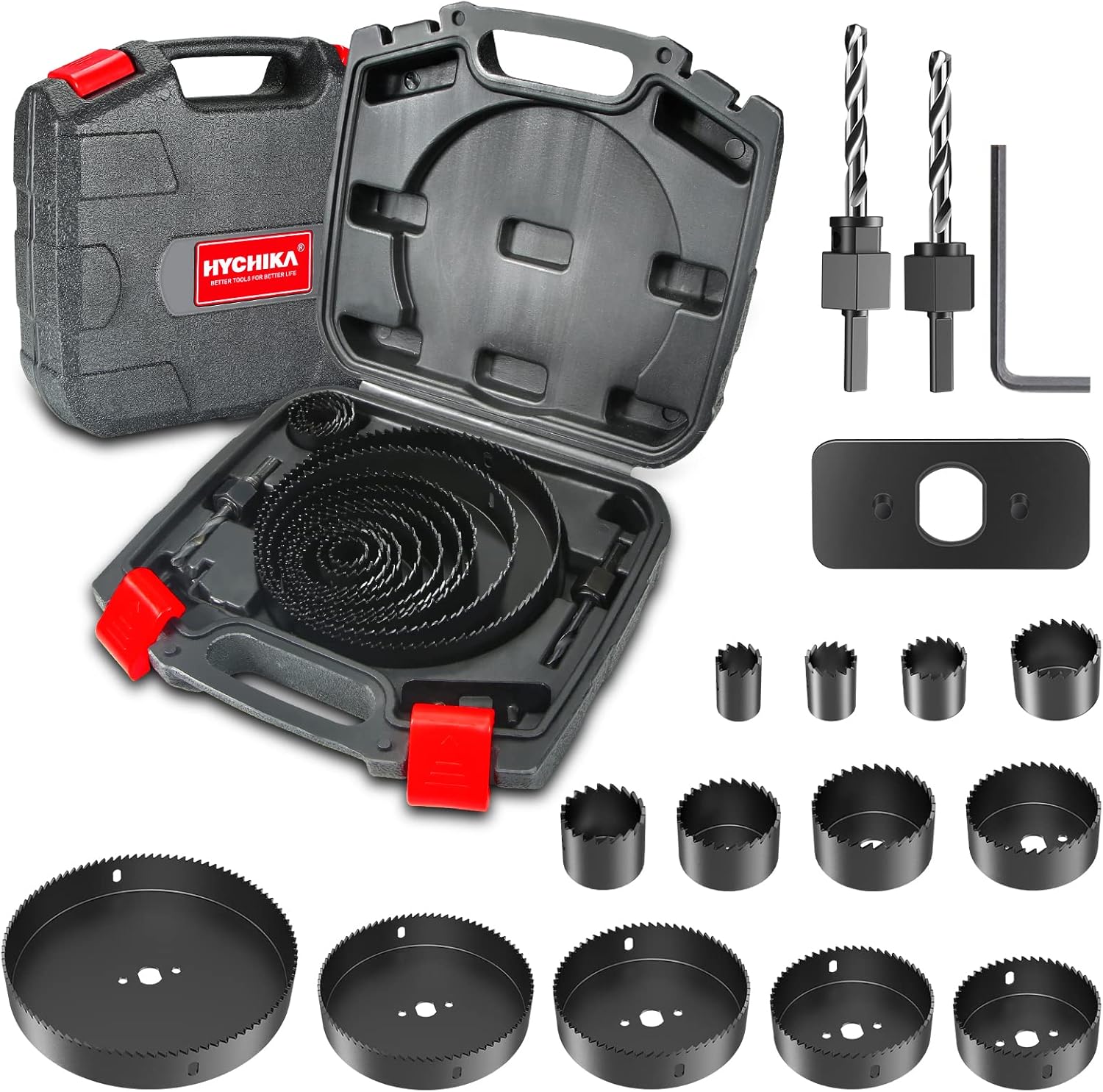 BETTER TOOLS FOR BETTER LIFE Delik testeresi, 19 adet delik testeresi seti, 13 testere bıçağı ile 19-152 mm 2 iğne 2 matkap 1 montaj plakası 1 altıgen anahtar, yumuşak ahşap, PVC plaka ve plastik levha delmek için