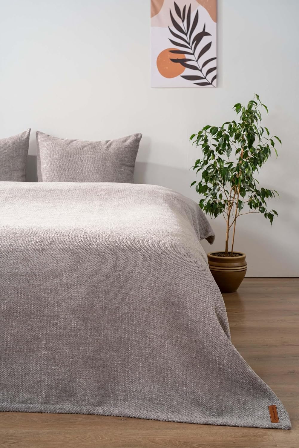 Aya Peluş Gri Çift Kişilik Jakarlı Deluxe Uyku Seti 3 Parça Yatak Örtüsü Seti