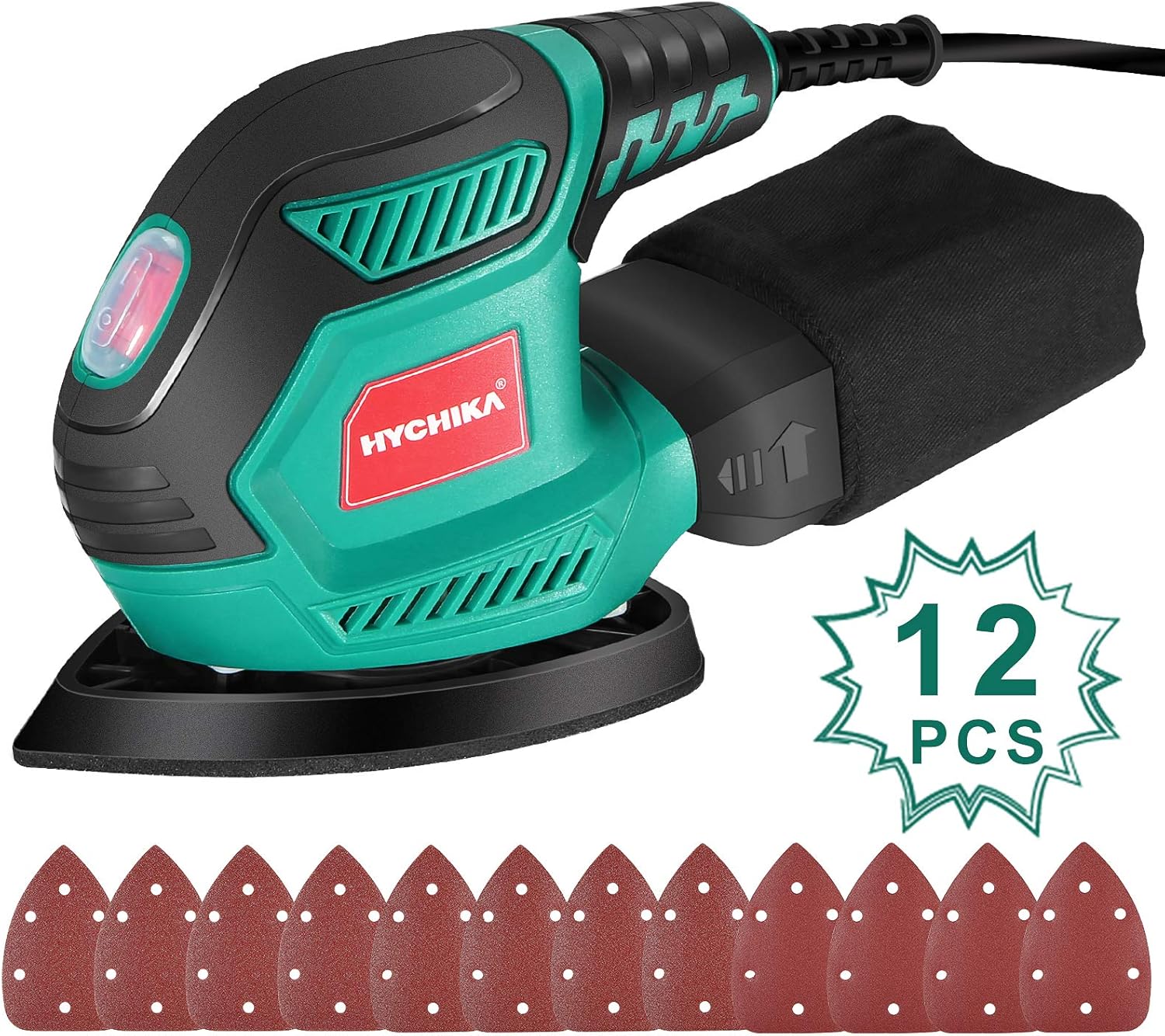 BETTER TOOLS FOR BETTER LIFE Döner zımpara makinesi, 200 W, 14000 devir/dakika, üçgen zımpara, titreşimli, 12 zımpara kağıdı ve toz toplayıcı, dar ve dar odalar için ideal