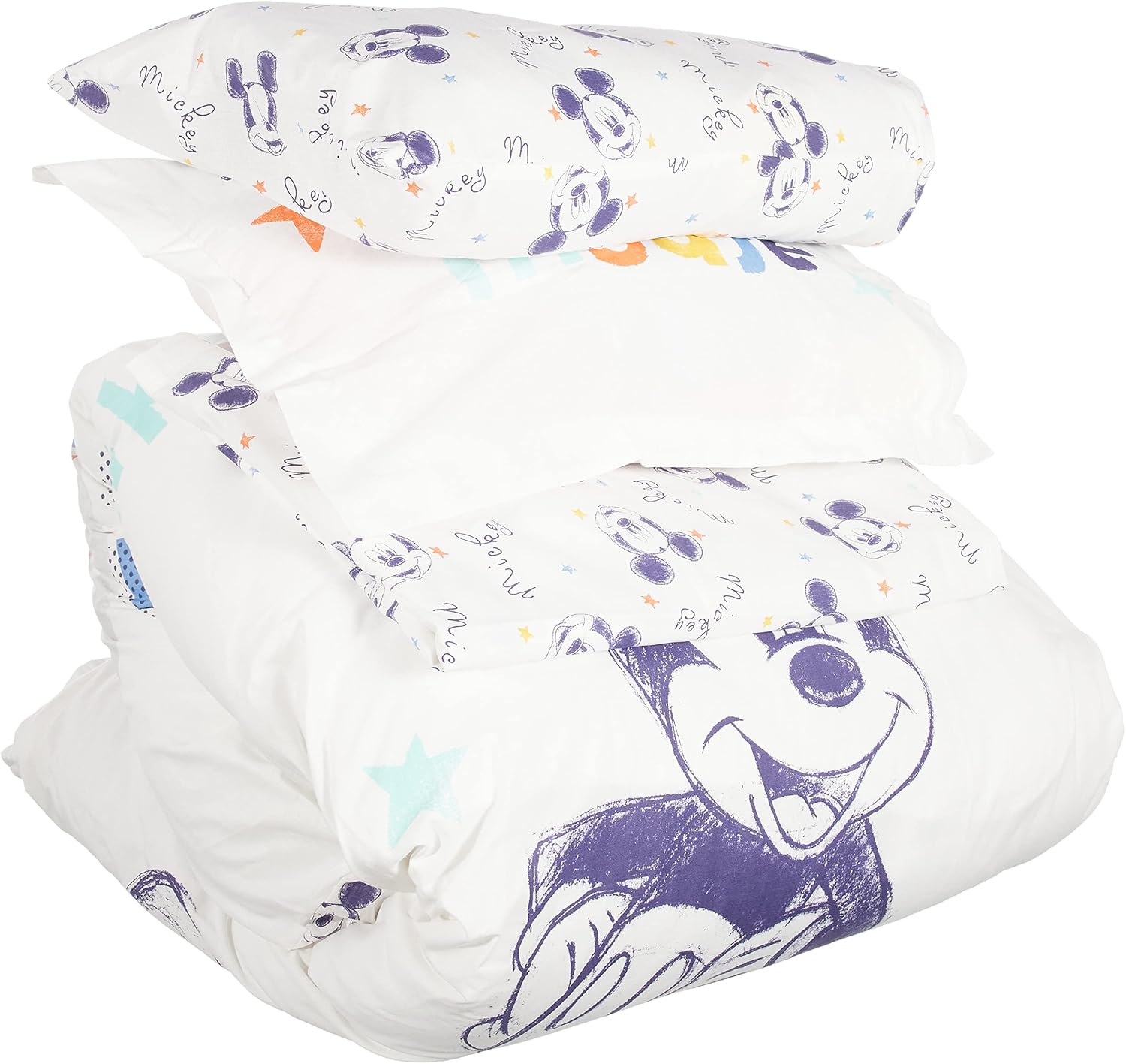 Mickey Mouse Cool Karakter Baskılı%100 Pamuk Nevresim Takımı, Çok Renkli, Bebek (Nevresim: 100x150 cm/Çarşaf:120x180 cm / 2 Adet Standart Yastık Kılıfı: 35x45 cm)