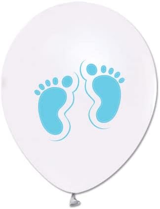 - Mavi Ayak izi Baskılı Beyaz Balon 12 inch 10 Adet