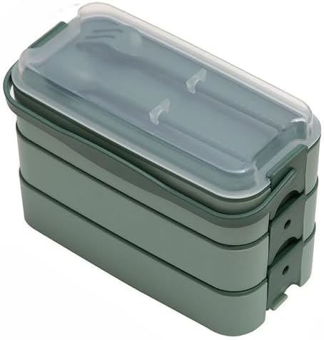 Home 1260 ml 3 Katlı 6 Bölmeli BPA'sız PP Plastik Sefer Taşıma ve Beslenme Çantası, Kilitli Bento Lunch Box, Mikrodalgaya Uygun, Çatal ve Kaşık Dahil (Yeşil)