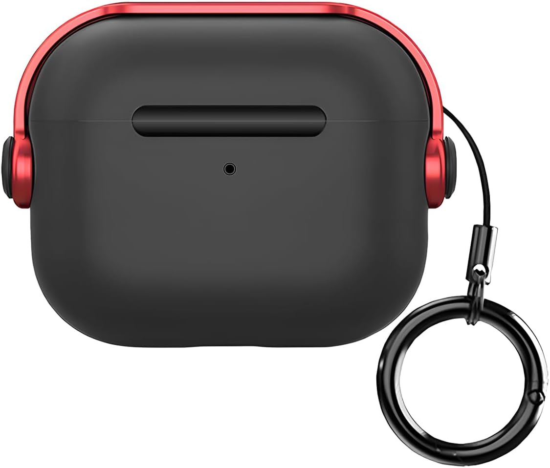 LABS Airpods Pro/Pro 2 DjPods Sert Malzemeli Kilitli Kapak Askı Aparatlı Airpods Pro/Pro 2 Uyumlu Kılıf (Siyah - Kırmızı)