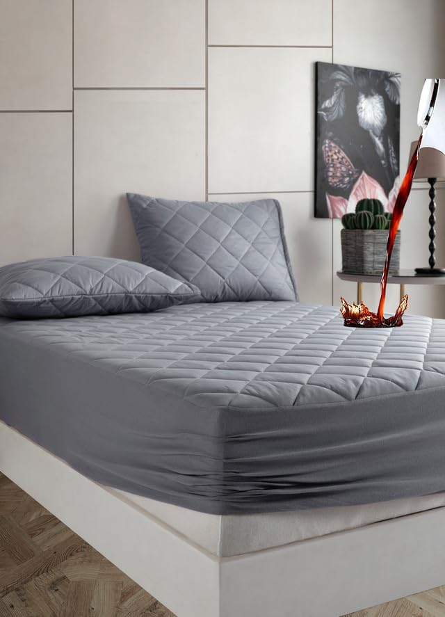 Gri Sıvı Geçirmez Alez - Tek-Çift Kişilk Alez -100 Pamuk- Kapitoneli Alez- Fitted Yatağı Saran Yatak Koruyucu Alez Çarşaf160x200