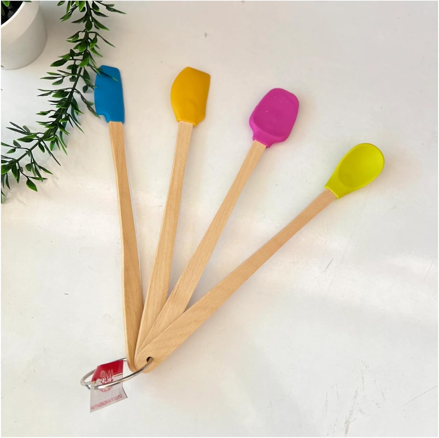 Silikon Metal Kancalı Set - Ahşap Saplı, Isıya Dayanıklı Spatula ve Mutfak Servis Seti