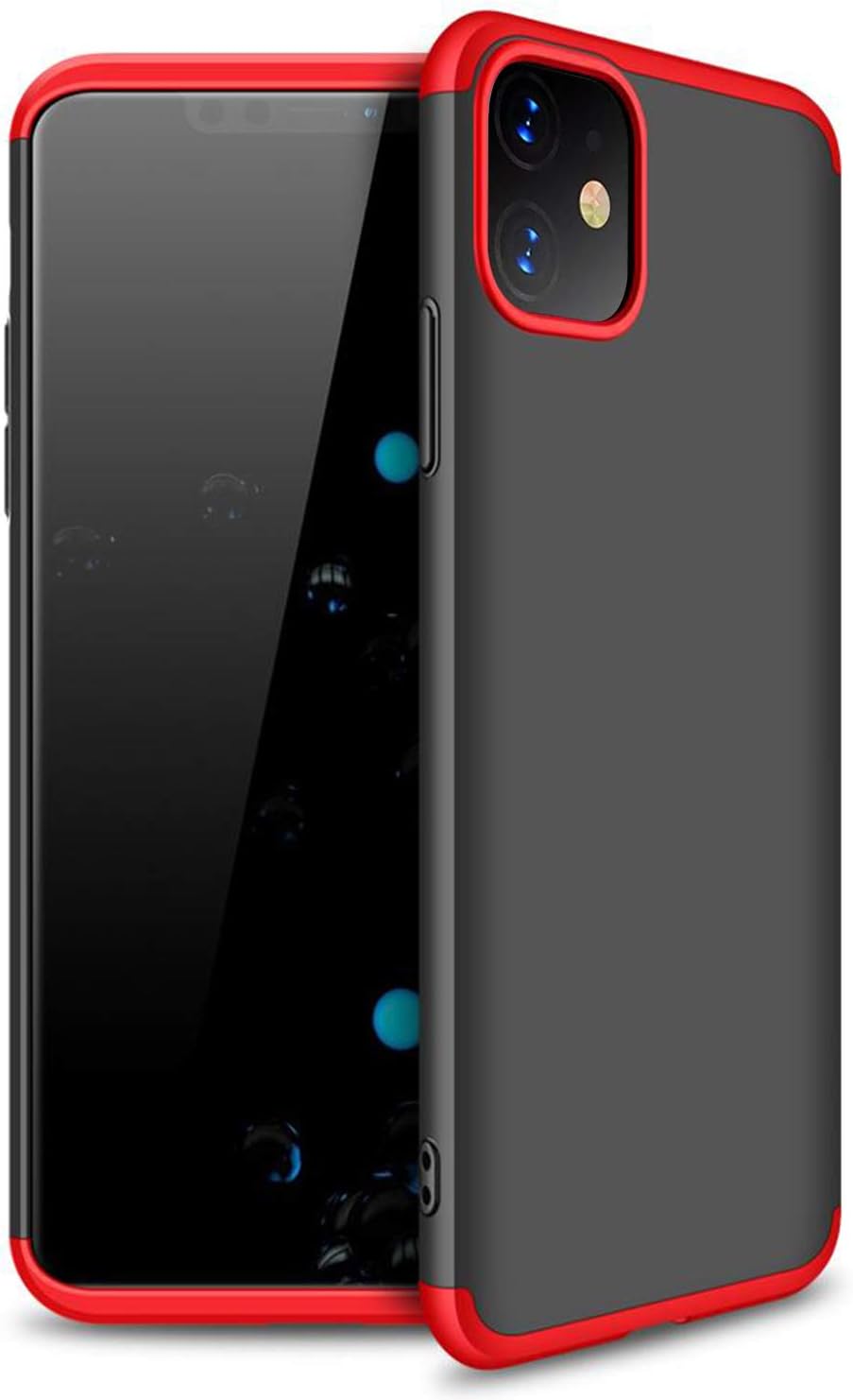 Apple iPhone 11 (6.1&apos;&apos;) için Kılıf Double Dip 360 Protective Siyah Kırmızı [iPhone 11 ile Uyumlu Kılıf - Kırmızı]