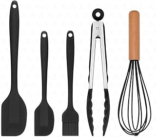 Fugazi Isıya Dayanıklı Yanmaz Yapışmaz Silikon Spatula Seti 5 Parça Siyah