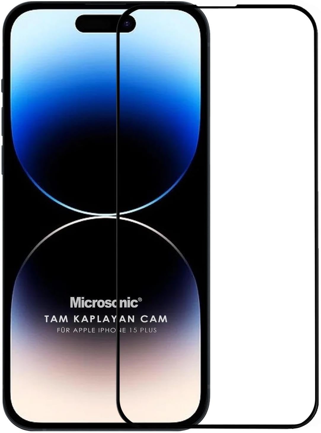 Ekran Koruyucu Apple iPhone 15 Plus için Tam Kaplayan Temperli Cam Ekran Koruyucu Siyah