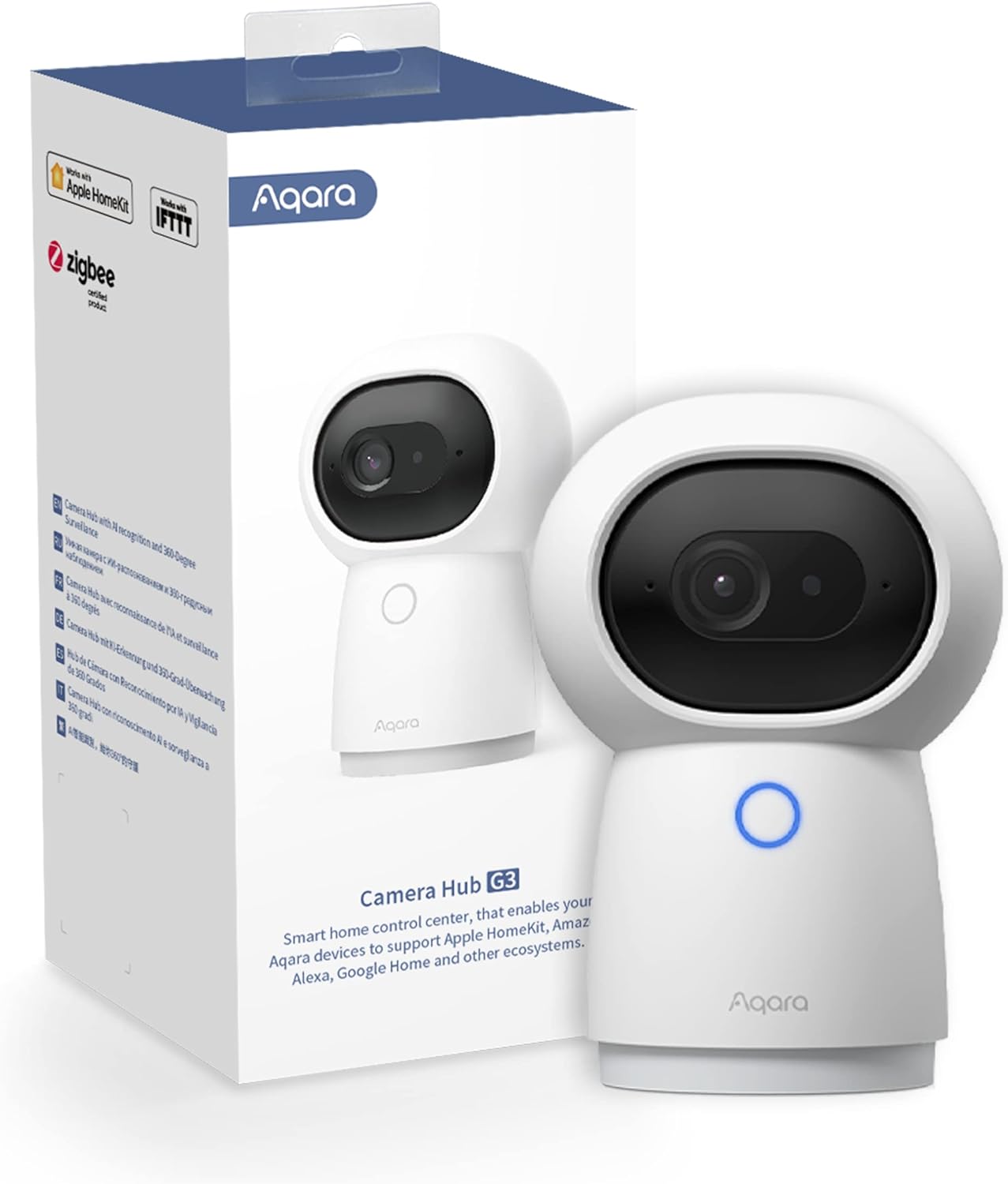 Hub G3 Kamera, AI Destekli Güvenlik Kamerası, Yüz ve Hareket Tanıma, Ev Kamerası, 360° Görüş Açısı, 2K Yüksek Çözünürlük, HomeKit Alexa Google Asistan IFTTT Uyumlu, Beyaz