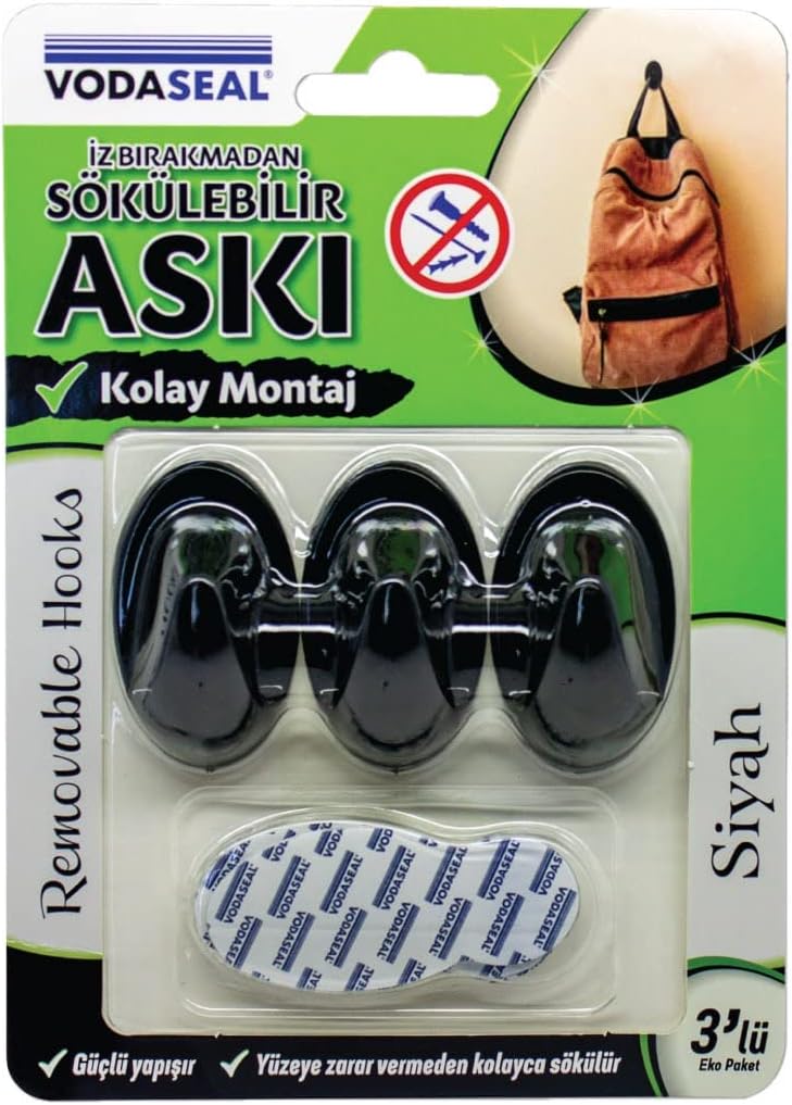 Siyah 3&apos;lü İz Bırakmayan Askı, Siyah
