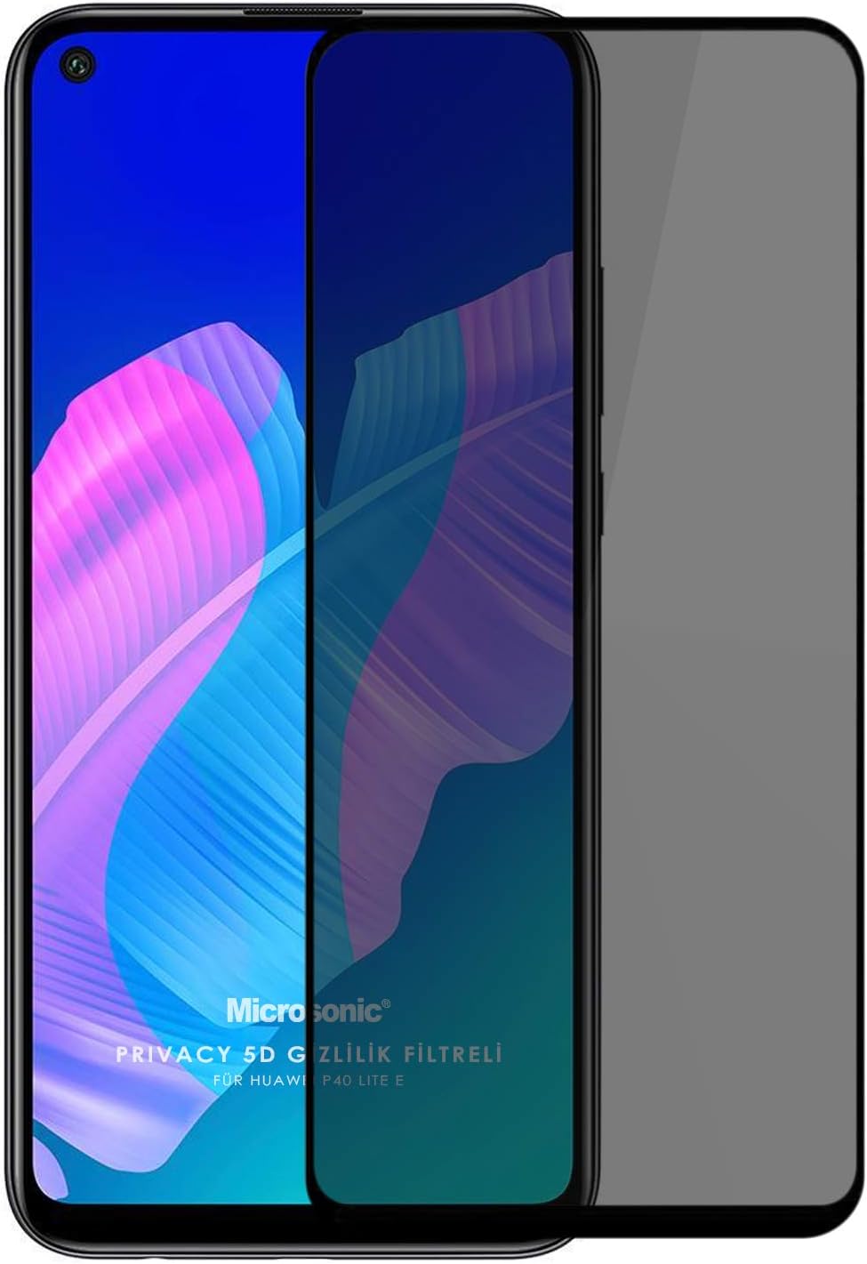 Huawei P40 Lite E Privacy 5D Gizlilik Filtreli Cam Ekran Koruyucu Siyah