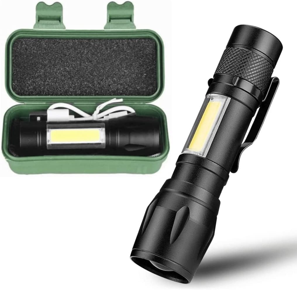 Home LED USB Şarjlı Ultra Güçlü Mini Boy El Feneri, Metal Kasa, 3 Modlu Işık Modülü, Klipsli ve Kutulu, Şarj Kablosu Dahil, Taşınabilir Aydınlatma Çözümü