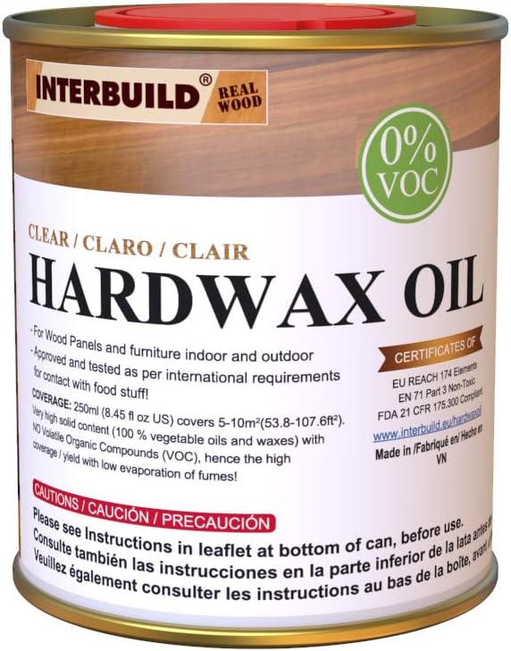 REAL WOOD HARDWAX Oil (0%) VOC 250 ml Ahşap yağı Mobilya yağı Ahşap Tezgah yağı Renk:Şeffaf