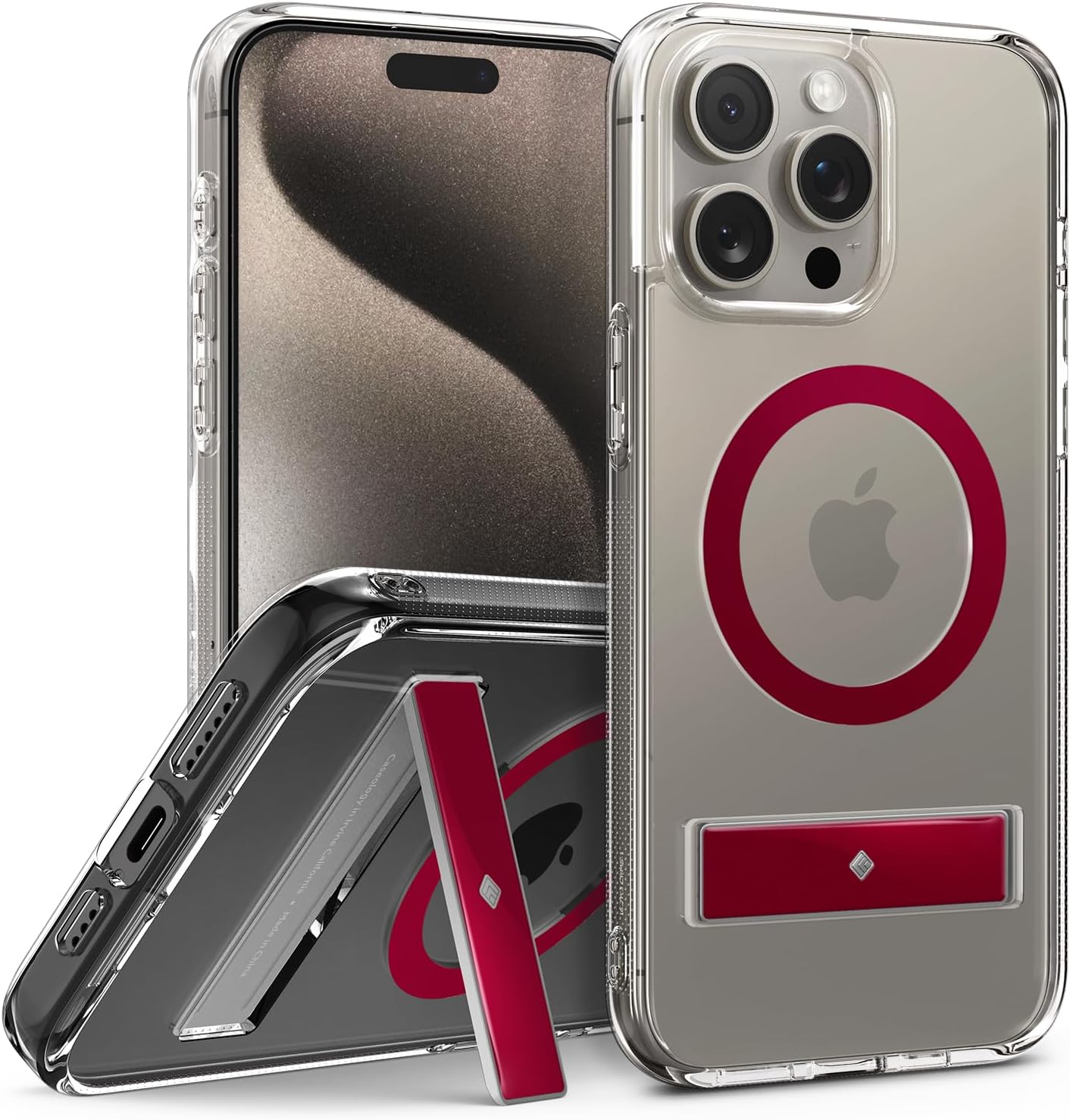 Caseology iPhone 15 Pro Kılıf Capella Mag MagSafe Özellikli Kickstand Clear Red - ACS07090