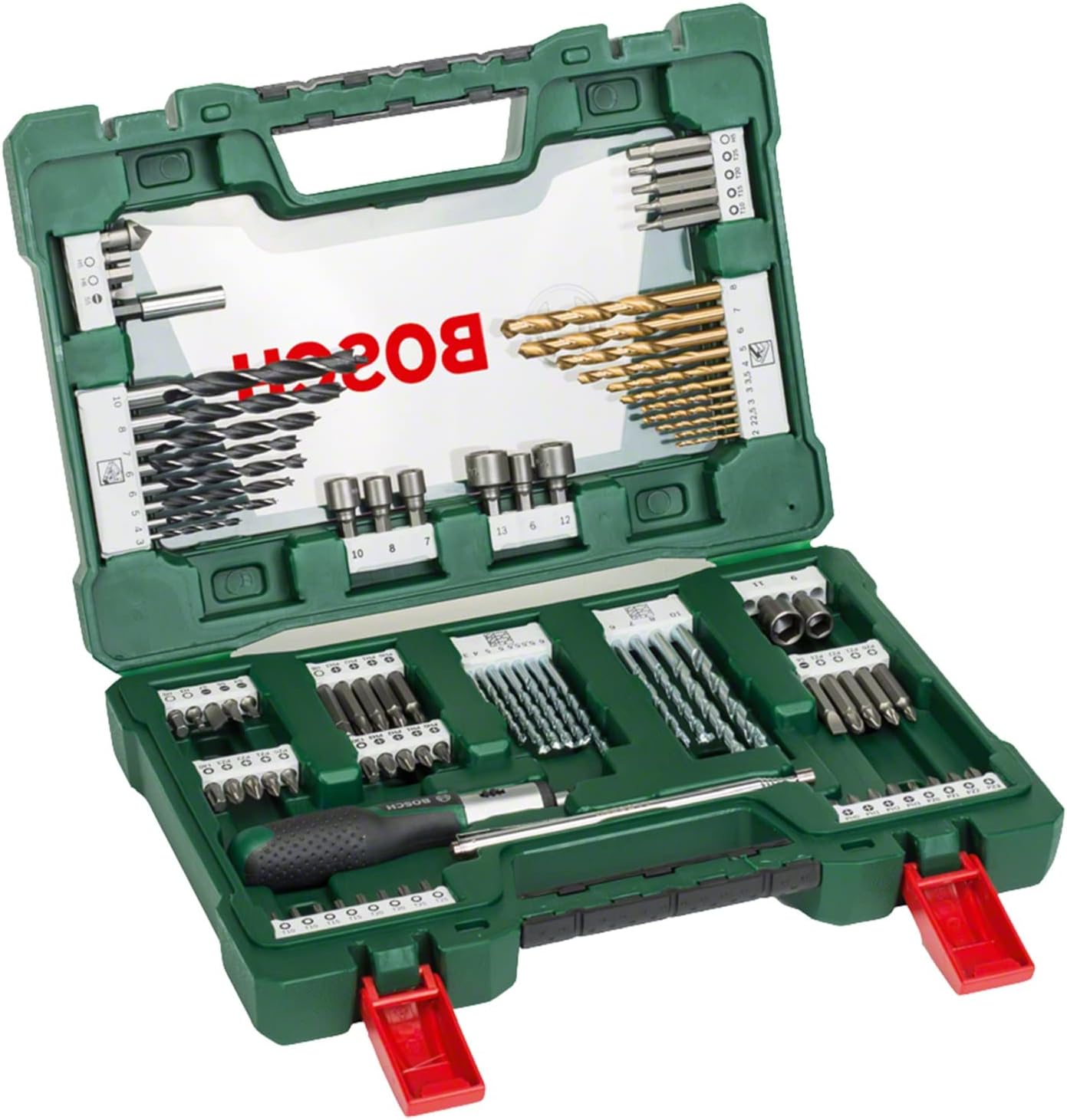 Accessories 91 adet V-Line titanyum matkap ve uç seti (ahşap, taş ve metal için, cırcırlı tornavida ve manyetik çubuk dahil, delme ve vidalama aletleri için aksesuarlar)