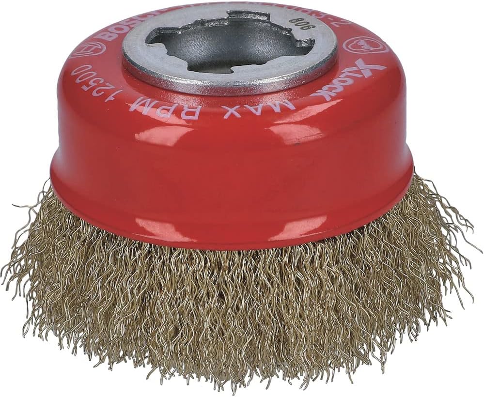 Professional 1 x dalgalı tencere fırçası Clean (metal, X-LOCK, Ø 75 mm, tel kalınlığı 0,3 mm, çap 115 mm, açılı taşlama makinesi aksesuarı)