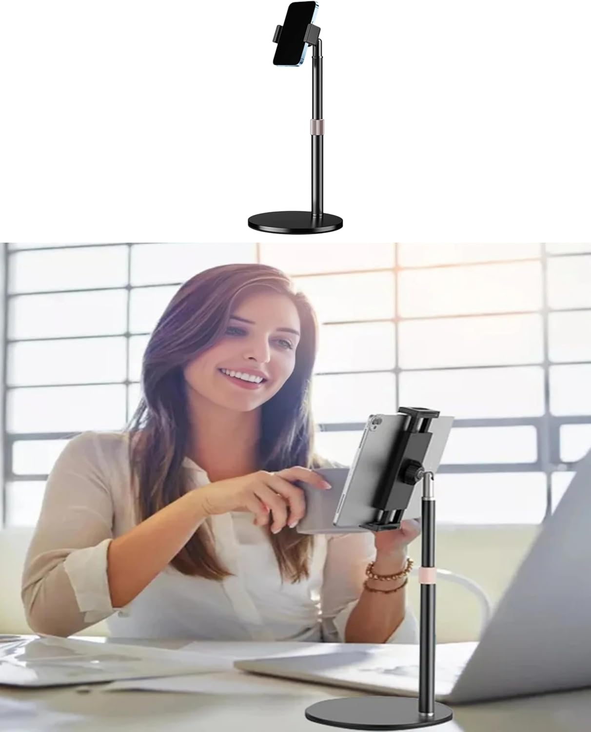 Ayarlanabilir Yükseklik Masa için Tablet ve Telefon Standı, 360° Dönebilen Alüminyum Metal Tablet Standı, iPad Pro Air Mini, iPhone, Samsung, Kindle, E-Okuyucu Uyumlu, (4,7"-12,9")