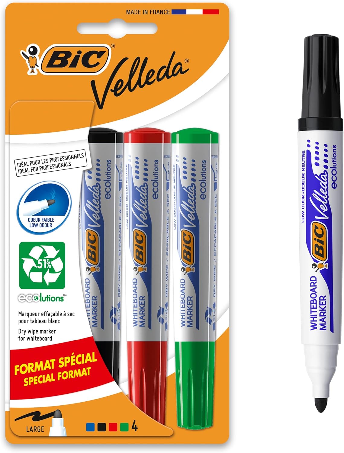Velleda 1701 Eco Yuvarlak Uçlu Beyaz Tahta Kalemi 4'lü Blister Karışık Renkler