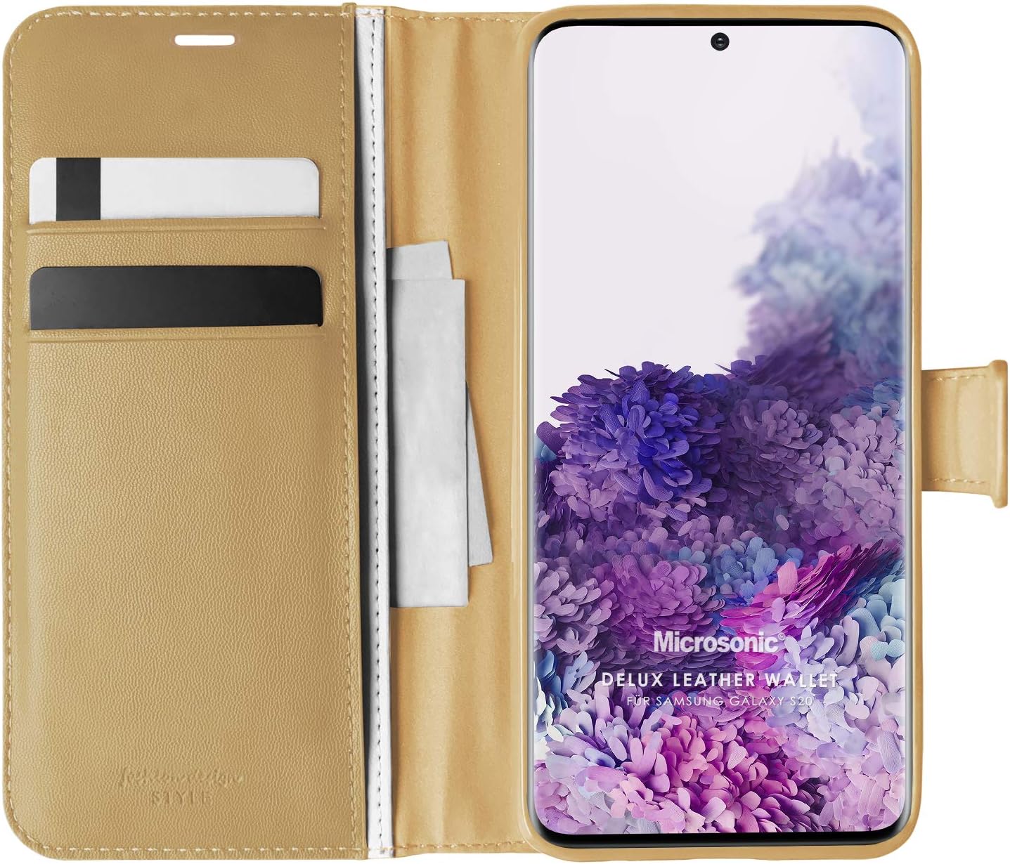 Samsung Galaxy S20 için Kılıf Delux Leather Wallet Gold [Galaxy S20 ile Uyumlu Kılıf - Gold]