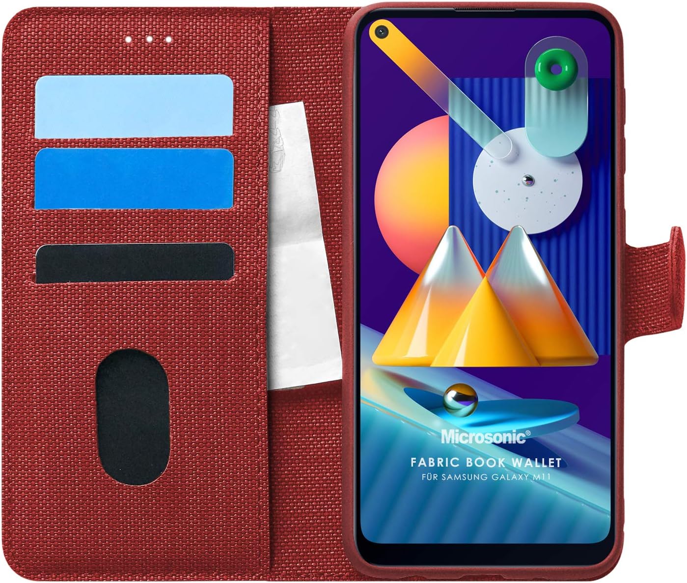 Samsung Galaxy M11 için Kılıf Fabric Book Wallet Kırmızı [Galaxy M11 ile Uyumlu Kılıf - Kırmızı]