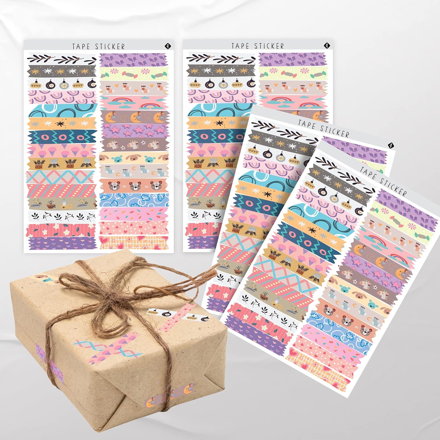 Paketleme Çıkartmaları - Hediyeler için Şerit Sticker - 112 adet 1.2x7 cm - Renkli Şerit Etiketler - Parti Seri