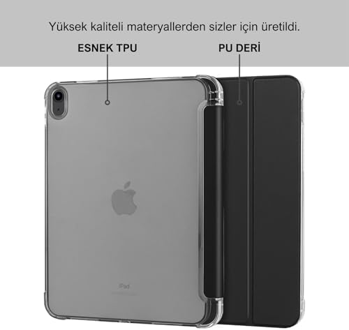 Kılıfı (Siyah) Dayanıklı Tablet Darbeye Tam Esnek, Mat, Kalemlikli, Trifold,  Pencil Smart Kılıf, inç Uyumlu 4 10.9 / Air Air 5  iPad Yeni