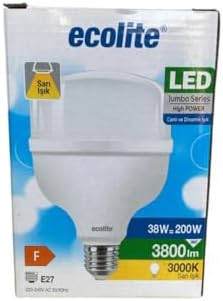 3800 Lümen E27 Duylu Sarı Işık Ampul 3000K Jumbo LED 38W (200W) Ecolite Yeni
