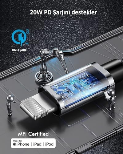Tip C-Lightning Mfi Sertifikalı 20 W Hızlı Şarj, Naylon Örgülü Usb C Kablo, Gri