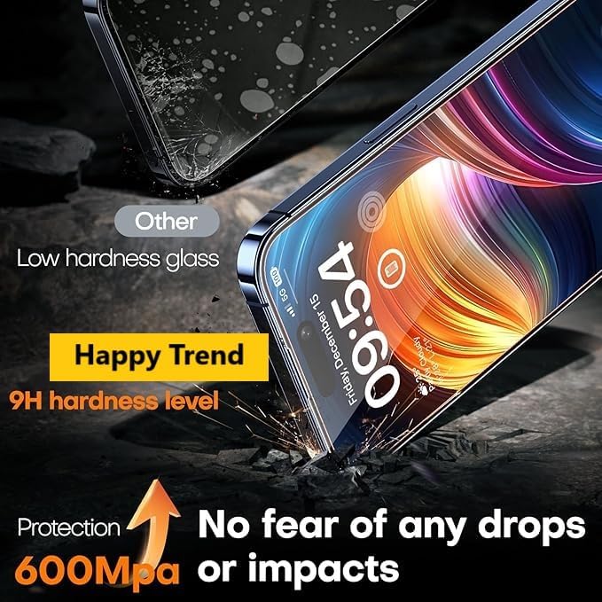 Trend iPhone 15 Pro Uyumlu Hizalama Aparatlı Koruyucu Cam Takılırken Camın Altında Kesinlikle Toz Bırakmayan Tam Koruma Sağlayan Pürüzsüz Lazer Kesim Premium Ekran Koruyucu Kırılmaz Cam