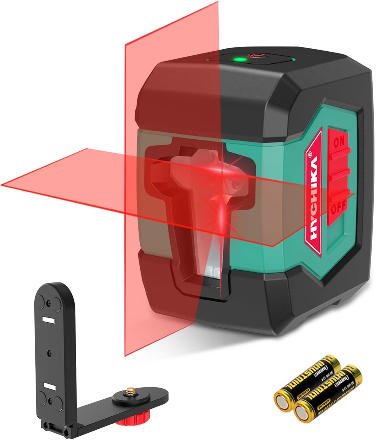 çapraz çizgili lazer, çizgi lazeri, kendiliğinden hizalanan 15 m, çift lazer modüllü, 360° değiştirilebilir, yatay/dikey tutucu, koruyucu çanta ve 2 x AA pil, IP54 koruma seviyesi