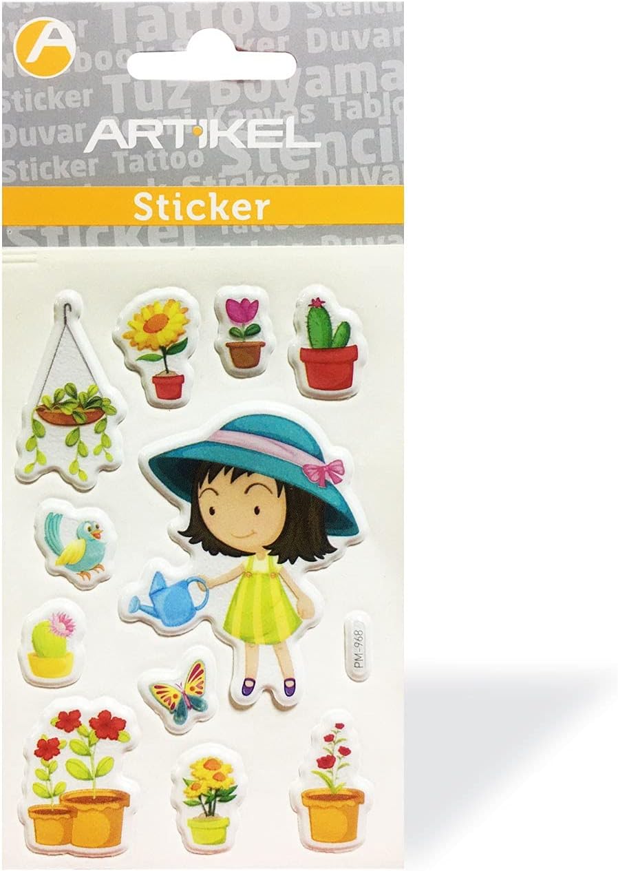 PM-968 Çiçekçi Puffy Sticker, Puffy Çıkartma 7,5X11,5 cm