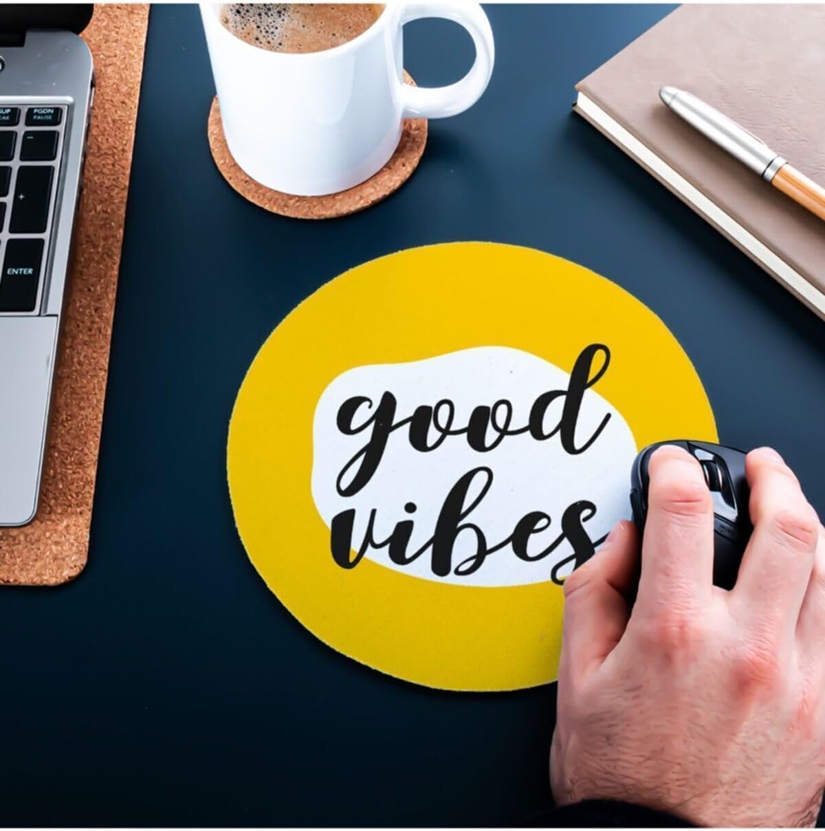 Good Vibes Tasarımlı Yuvarlak Mouse Pad - Mouse Altlığı - Mousepad - Mouse Pad - Fare Altlığı