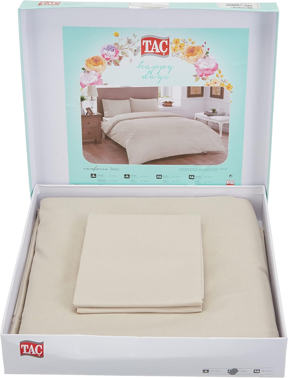 Basic Ranforce Düz %100 Pamuk Nevresim Takımı, Taş, Çift Kişilik