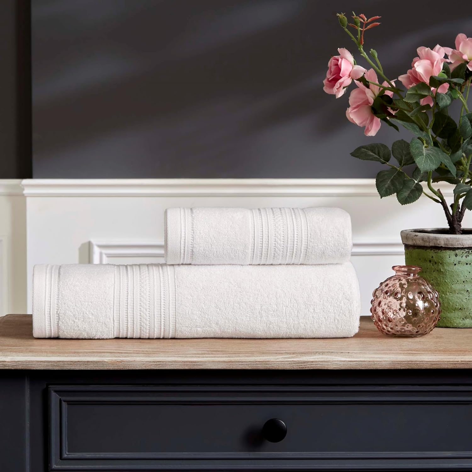 Bamboo Rail Düz%60 Pamuk%40 Bambu Banyo Havlusu, Beyaz, 50x90 cm