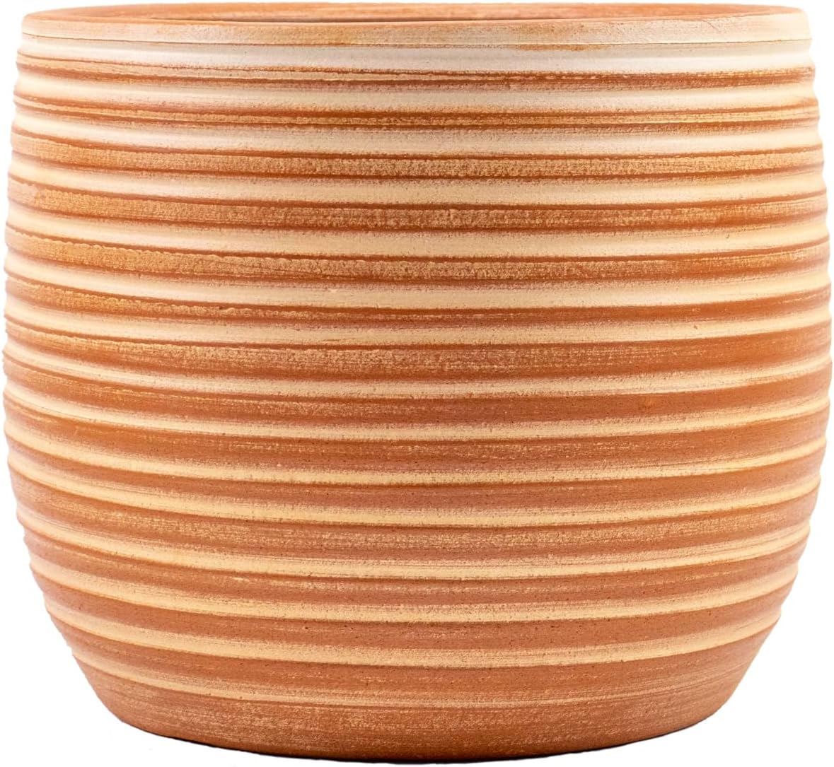 Tasarımı Ev Dekorasyon Yan Çizgi Desenli Toprak Saksı Saksılık Salon Çiçeklik - 19 CM