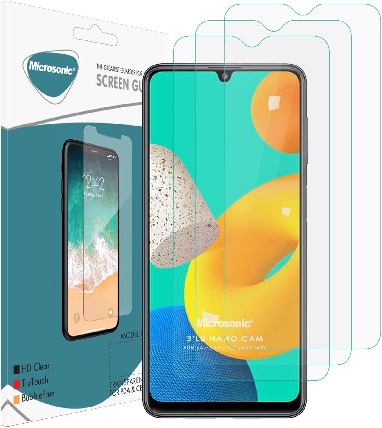 Galaxy M32 4G Screen Protector Nano Glass Cam Ekran Koruyucu (3'lü Paket) [Galaxy M32 4G ile Uyumlu Ekran Koruyucu - Şeffaf]