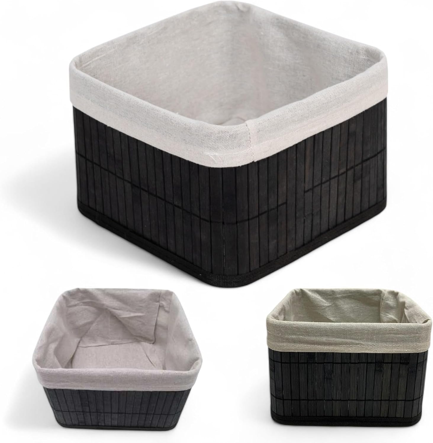 Bambu Çok Amaçlı Saklama Kutusu Düzenleyici Kare Organizer, Dekoratif Bambu Düzenleyici SİYAH (20x20x13cm)