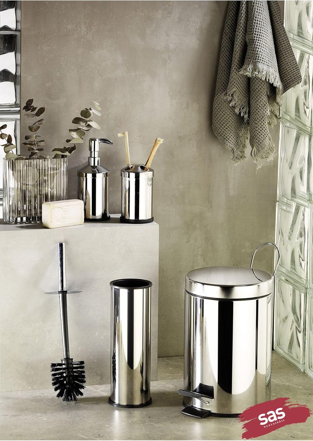 4 Lü Set Pedallı Çöp Kovası Wc Klozet Fırça Sabunluk Diş Fırçalık Seti
