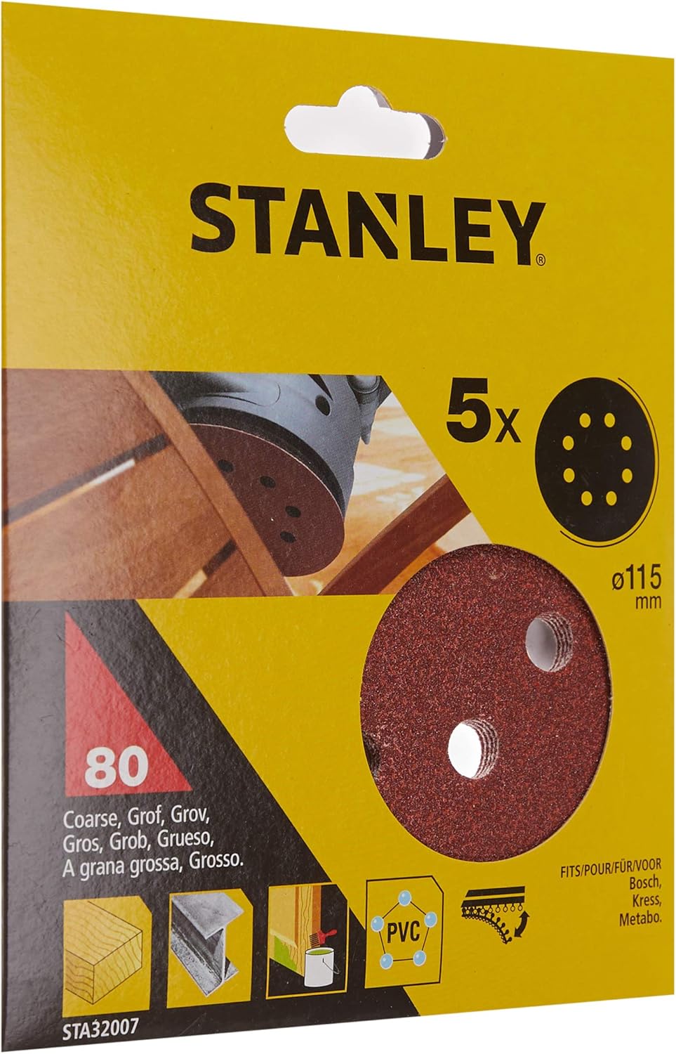 Sta32007 Zımpara, Kırmızı, 5 Adet, 80G 115 mm