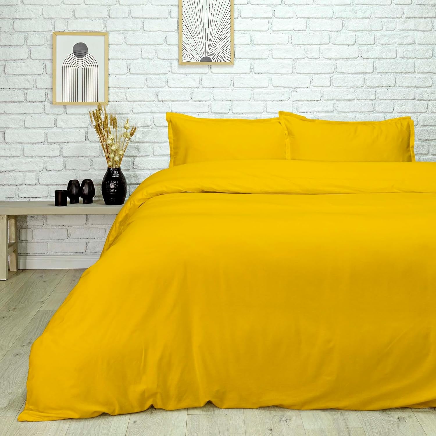 Plain Düz%45 Viscoz%55 Pamuk Nevresim Takımı, Sarı, Çift Kişilik