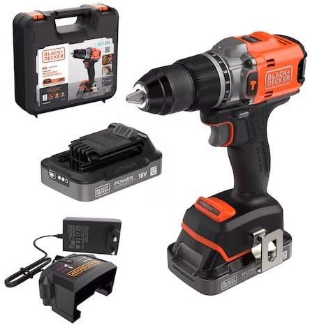 + Decker BLD683D2XK-QW 18V Kömürsüz Darbeli Matkap/Vidalama – 2 x 2.0Ah Batarya, 1A Şarj Cihazı ve Taşıma Çantalı
